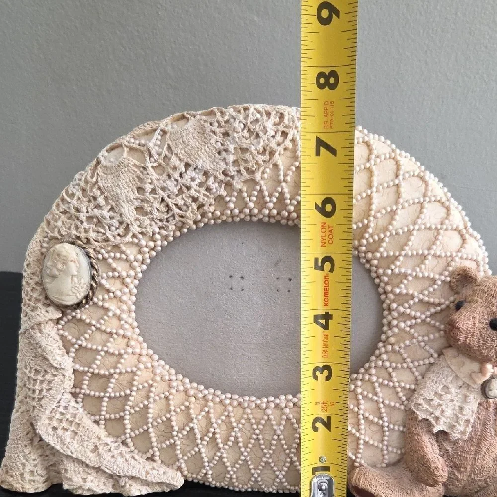Vintage Style Lace Photo Frame with Teddy Bear